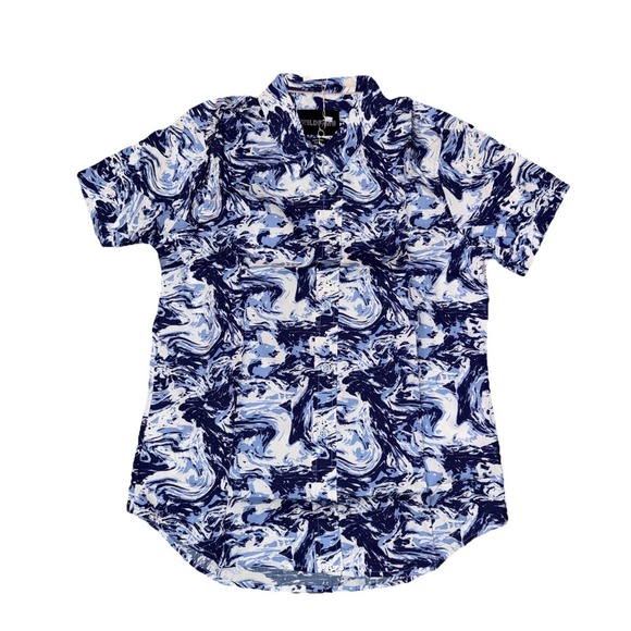 Wildfang Tops - Wildfang The Essential SS Button Up Shirt Blue Marble Print XL NEW